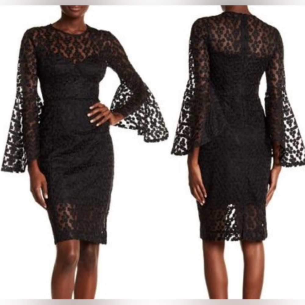 ALEXIA ADMOR || Lace Bell Sleeve Mini Dress in Black - SZ 6